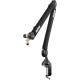 Rode PSA1+ professional boom arm mounted to desktop, shown in angled position with visible shock mount threading and cable clips